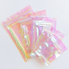 100 Transparent Pink Holographic Flat Beauty Sample Packaging Heat Sealable Bags
