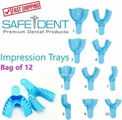 Dental Impression Trays Perforated Plastic Disposable Ped/S/M/L Upper/Lower 12Pk