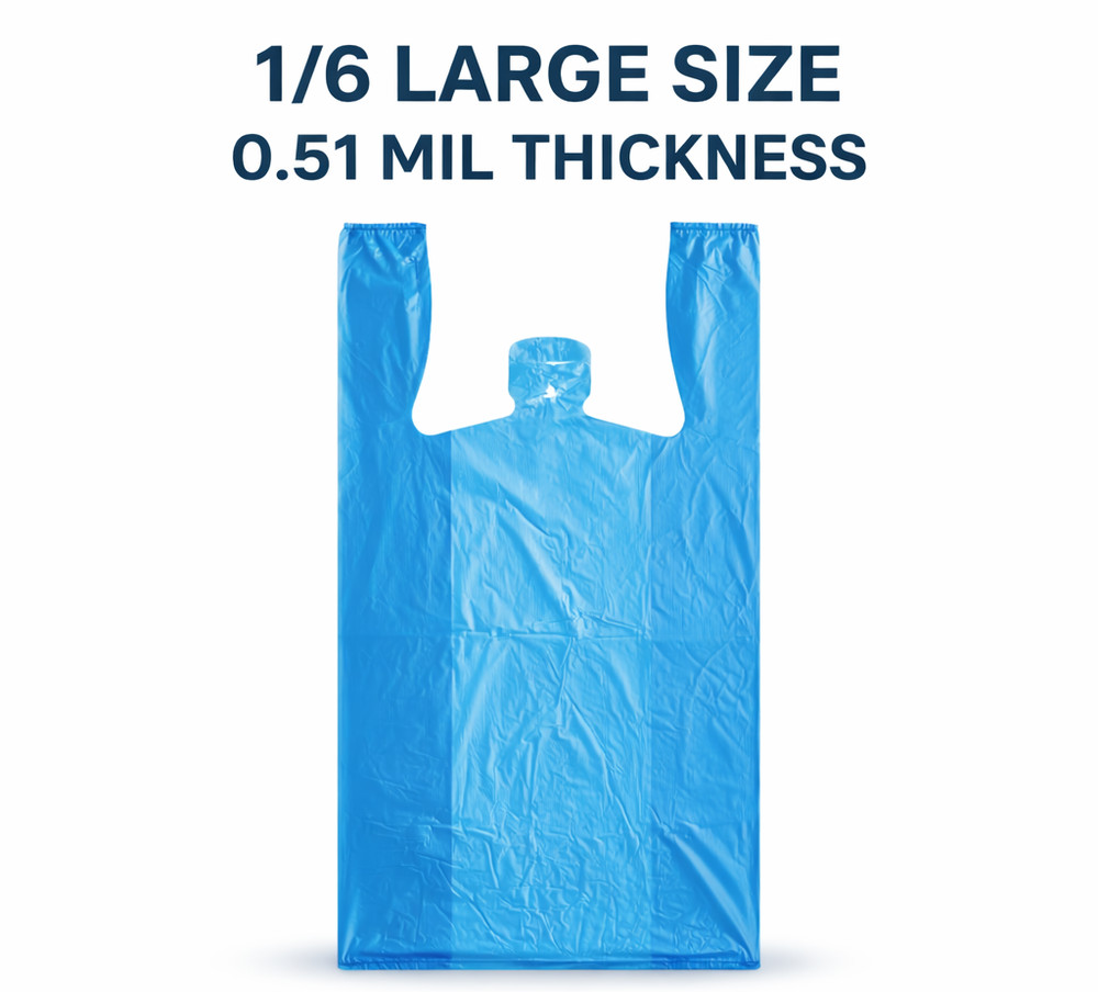 Blue T-Shirt Grocery Bags 1/6 Large 21×6.5×11.5 0.51 Mil Plastic Bulk