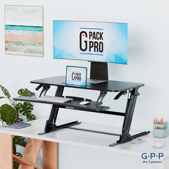 38″ Wide Adjustable Sit-to-Stand Desk Converter for Dual Monitors – Black