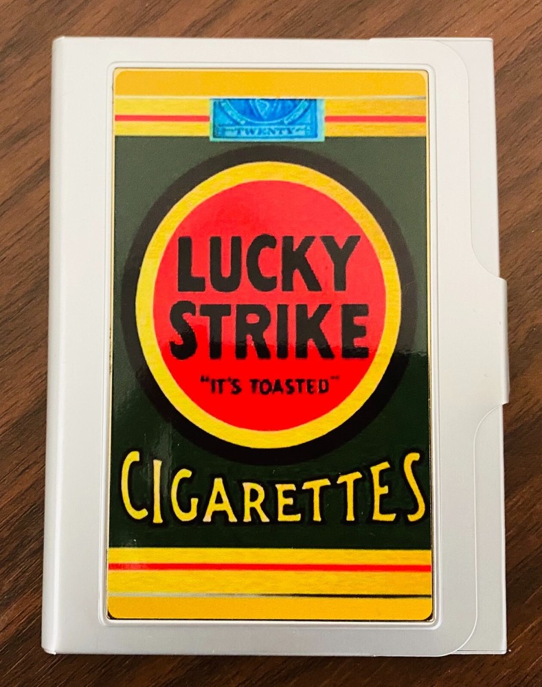 Flip Top Business Card Holder LightWeight Anodized Aluminum Vintage Lucky Strike
