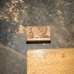 Printing Block “ smiling man carrying basket with paper or money?” Copper Face