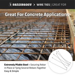 Sandbaggy Double Loop Rebar Wire Bar Ties – 12″ or 18 Inch Length – 16 Gauge