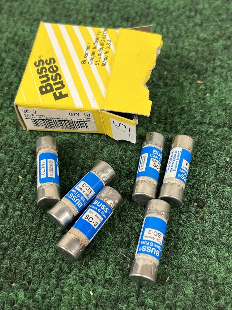 6 Pieces of Bussmann SC-3 General Purpose Buss Class G Fuses New and Tested
