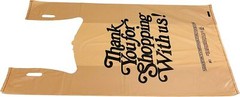 Choice 1/6 Standard Size Beige “Thank You” Script Heavy-Duty Plastic T-Shirt Bag