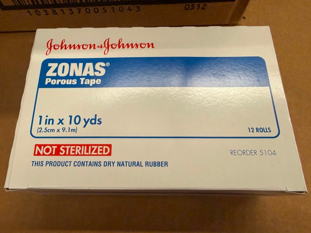 1 Box/12 Rolls Johnson & Johnson ZONAS Porous Tape 1 in x 10 yds 5104