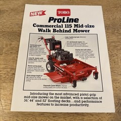 1989 Toro Proline Commercial 115 Mid Size Walk Behind Mower Specifications Sheet