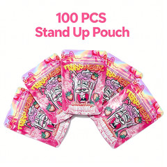 Smell Proof 3.5g Cartoon Print Mylar Bags 100pcs Zip Seal Stand Up Gummies Bags