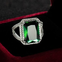 Vsoruln Emerald Halo 925 Sterling Silver Emerald Ring Cocktail Rings Square Cut