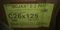 (1 BOX OF 200) VISKASE NOJAX UNPRT FLAT CONE END STRP CLEAR SAUSAGE CASING