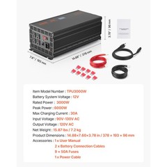 Sump Pump Battery Backup System 3000W LCD Auto Switches to Battery Inverter