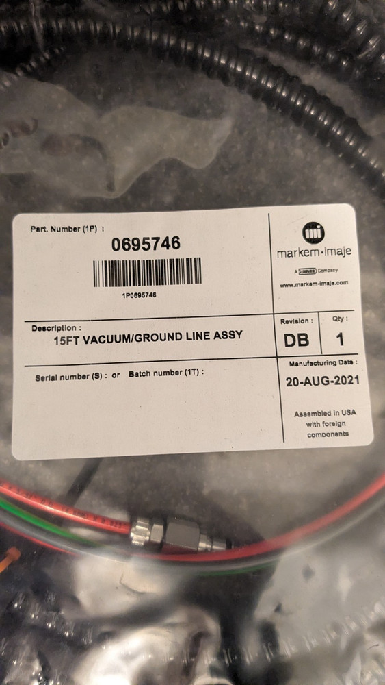 Markem-Imaje 15FT Vacuum/Ground Line Assy 0695746 2021