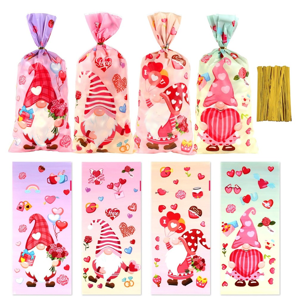 Valentines Treat Bags, 100 PCS Valentine 1 Count (Pack of 100) colorful