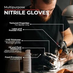 8 Mil Black Nitrile Exam Grade Heavy Duty Powder-Free 8mil 100/1,000 PC (M L XL)
