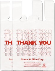 YoYoRain White Thank you T shirt bag, Grocery shopping bag Large,