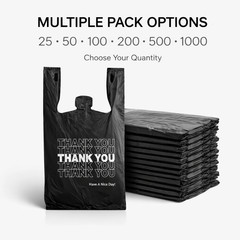 Bags 1/6 Black 21 x 6.5 x 11.5 “Thank You” T-Shirt Plastic Grocery Shopping Bags
