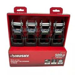 Husky 12 ft. x 1 in. Ratchet Tie-Down Straps with S-Hook (4-Pack)