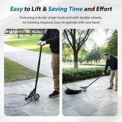 Heavy Duty Manhole Cover Hook with Wheels,Multipurpose Lifting and Pulling