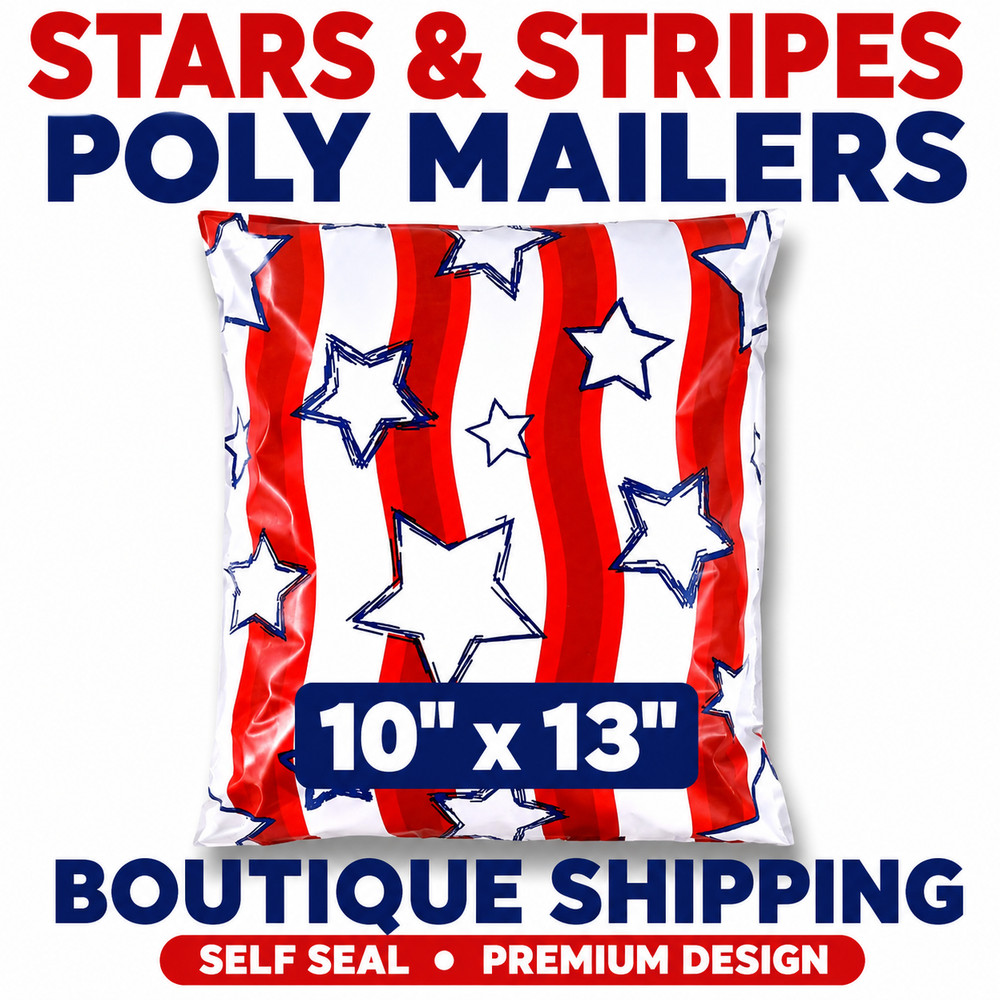 10×13 Stars and Stripes Designer Poly Mailers Boutique Shipping Bags
