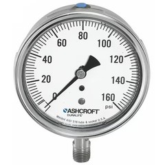 Ashcroft 351009Swl02l160# Industrial Pressure Gauge, 0 To 160 Psi, 3 1/2 In