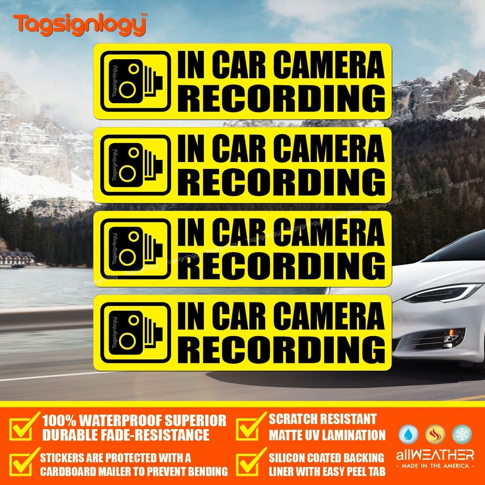 (4 pcs) In Car Camera Recording Stickers Dash Cam Video on Board Bumper Decals