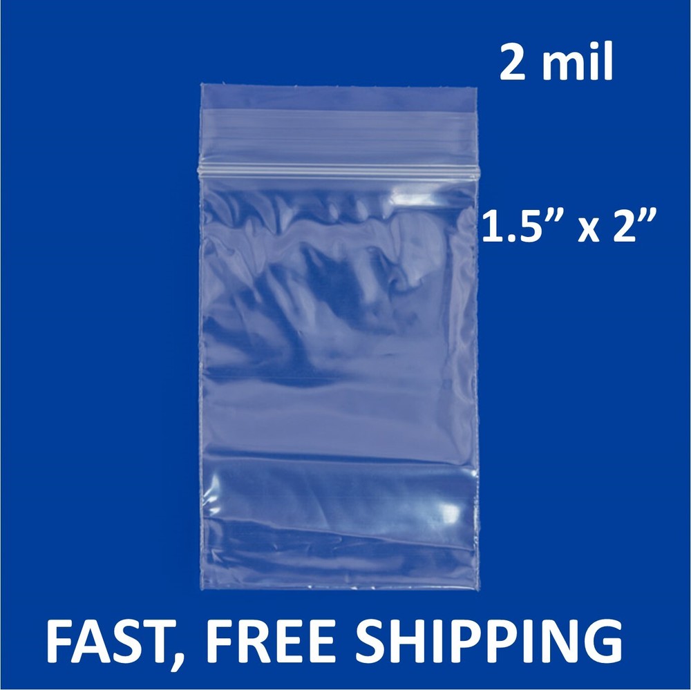 1.5″x 2″ CLEAR 2 MIL ZIP SEAL BAGS PLASTIC RECLOSABLE LOCK MINI SMALL BAGGIES