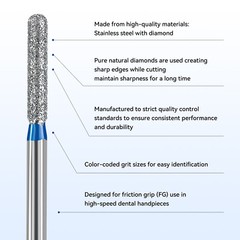 JMU Dental Diamond Burs Round End Cylinder FG(881-012/14/16M/SC) 5Pcs-50Pcs