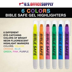 6 Bible Safe Gel Highlighters, Bright Neon Colors Yellow, Orange Pink Green Blue