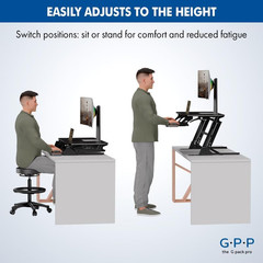 38″ Wide Adjustable Sit-to-Stand Desk Converter for Dual Monitors – Black