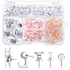200 Pieces Push Pins Set 5 Types Clear Thumb Tacks Push Pins for Wall Cork Bo…