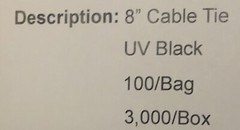 Black Heavy Duty 8 Inch Cable Zip Ties Nylon UV Resistant 100 Per Bag