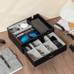 ProCase 2 Layers Valet Tray Gift for Men, 7.87″D x 10.63″W x 4.72″H, Black