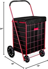 Folding Grocery Basket Cart Shopping Wheel Large Utility Laundry BAG 18″X15″X24″