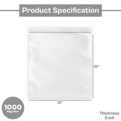 1000 13×15 Clear Plastic Zipper Poly Locking Reclosable Bags 2 MiL 13″x15″ Large
