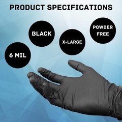 X-Large 6 MIL Textured Black Nitrile Exam Powder-Free Gloves 1000 Pieces
