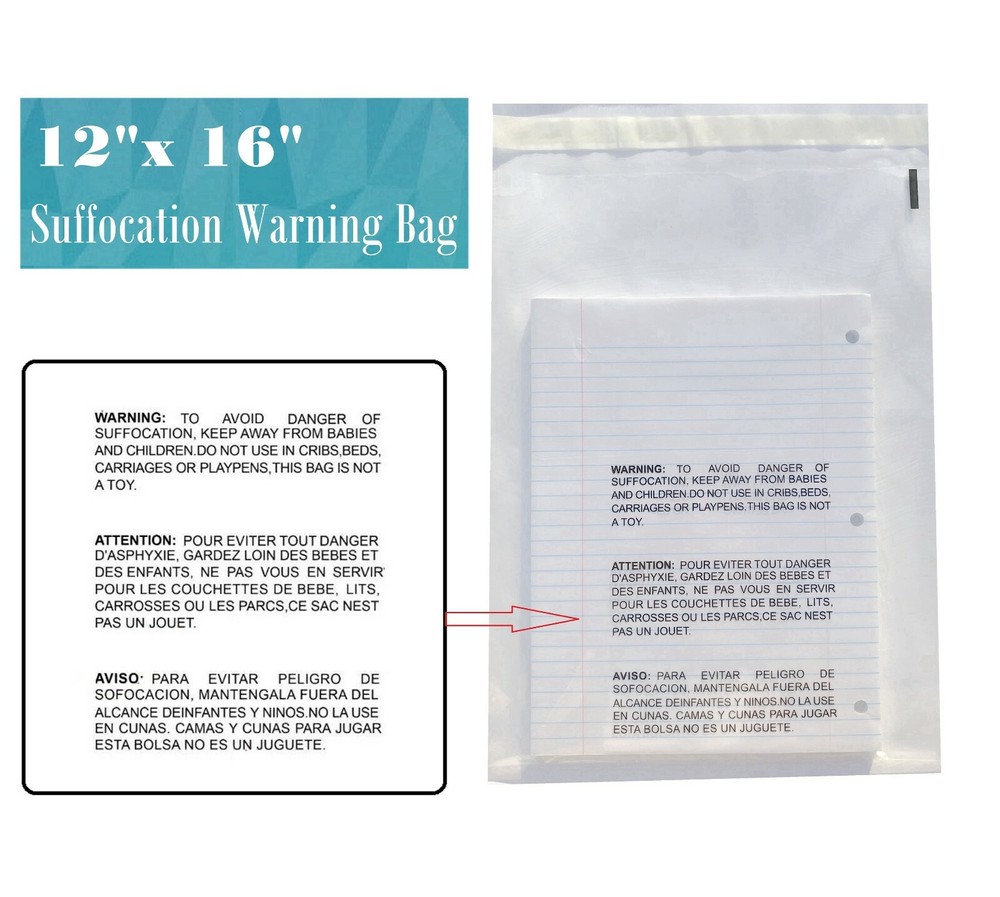 12×16 Clear Suffocation Warning Poly Self Seal Bags -ST ShipMailers