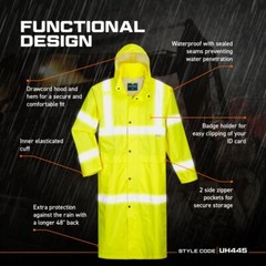 Portwest UH445 Mens Waterproof Raincoat Hi Vis Reflective Lightweight 48″ Jacket