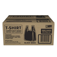 1000 Bags 1/6 Black (21 x 6.5 x 11.5) T-Shirt Plastic Grocery Shopping Bag NEW
