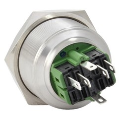 30mm Latching Push Button Power Switch Stainless Steel w/ Green LED Waterproof