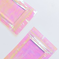 100 Transparent Pink Holographic Flat Beauty Sample Packaging Heat Sealable Bags