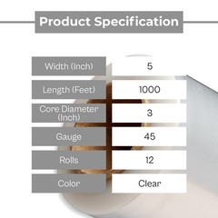 12 Rolls (45 Gauge) 5″x1000′ Clear Cast Film Stretch Wrap + One Plastic Handle