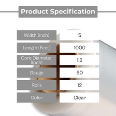 12 Rolls 5″x1000′ 60 Ga Extended Core Clear Stretch Wrap Banding Film w/ Handle