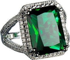 Vsoruln Emerald Halo 925 Sterling Silver Emerald Ring Cocktail Rings Square Cut