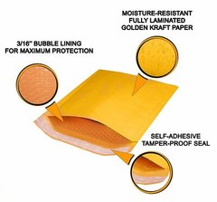 Kraft Gold Air Bubble Mailers Shipping Padded Envelopes Self Seal Made in USA
