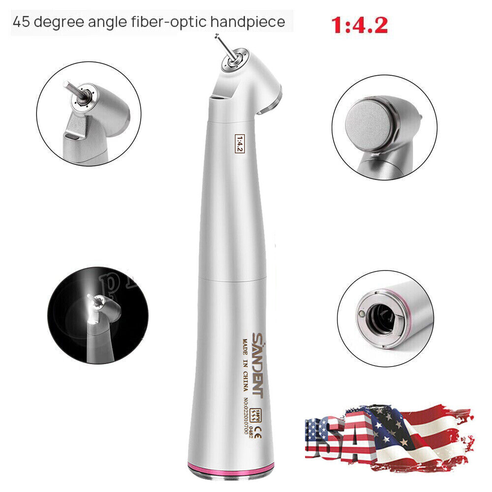 Dental 1:4.2 Increasing Handpiece 45 Degree Fiber Optic Electric Contra Angle de