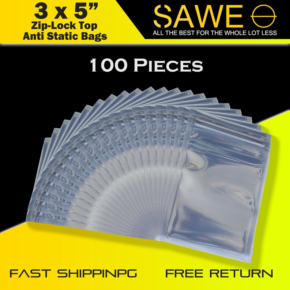 100 x Anti Static Shielding ESD Bags 3″ x 5″ Zip Lock Reclosable 3 x 5