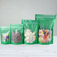 100 Colored Food Safe Plastic Resealable Pouch Stand Up Bags with Frosted Window