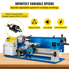 🔥VEVOR 550W Mini Metal Lathe Machine Tool 7″x14″ Variable Speed 2250RPM Tool