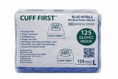 Cuff First Nitrile Exam Gloves 2000 Ct Case Blue Latex-Free Powder-Free Medical