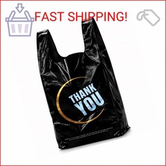 YoYoRain 50 Count Plastic Bags – Black T Shirt Bags with Handle for Retail Shopp